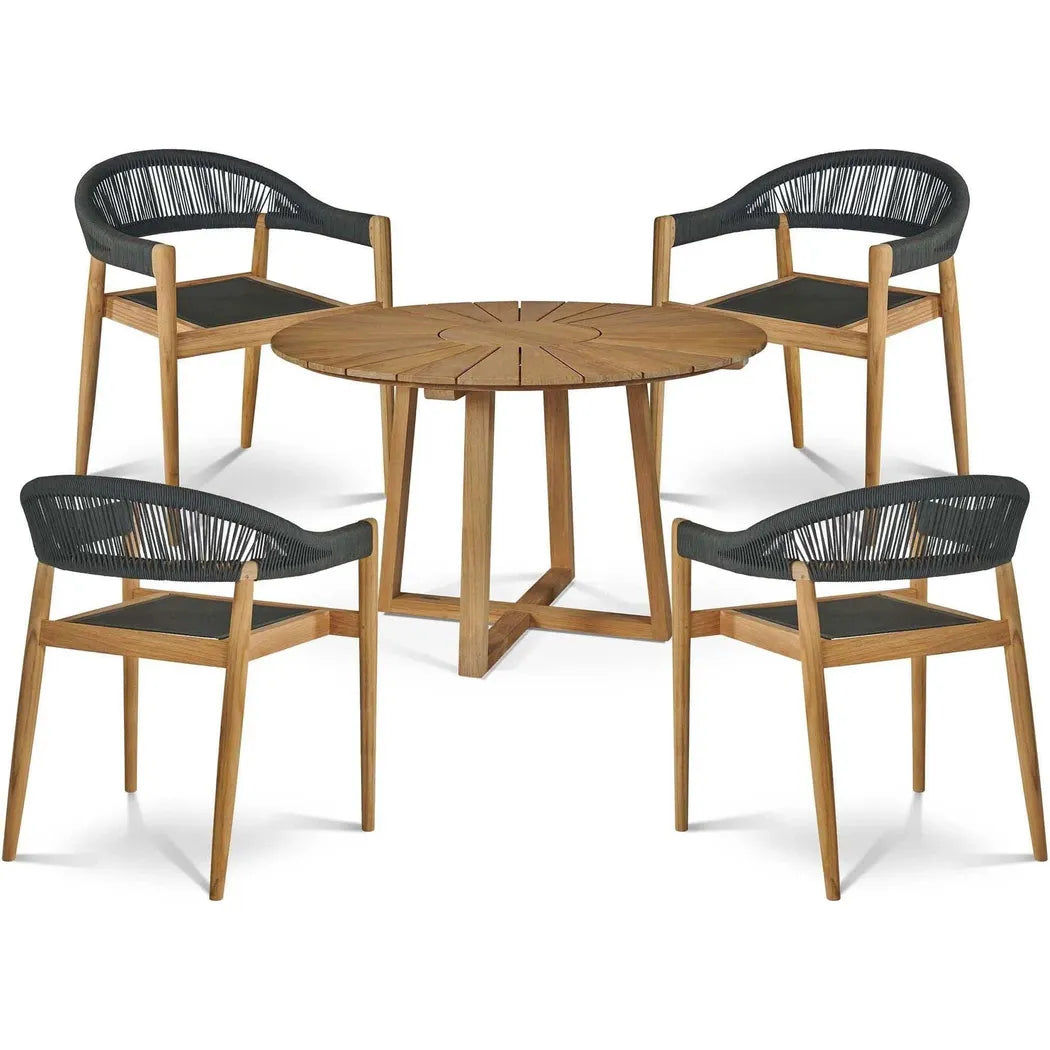 Cambria 5PC Round Outdoor Dining Set Stacking Armchairs