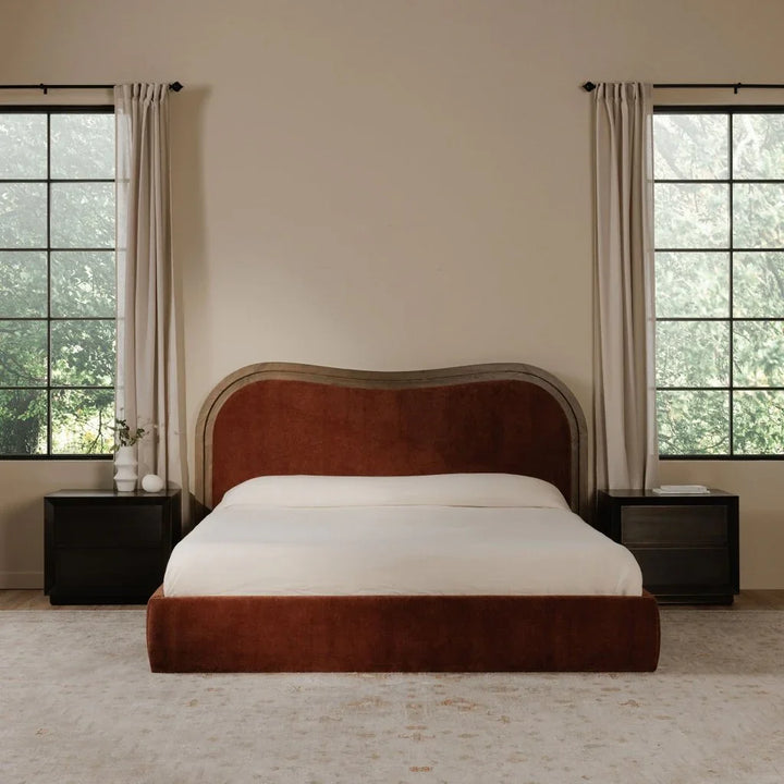 Camilla Chestnut Wave Design Bed - LOOMLAN - Moe's Home - Beds