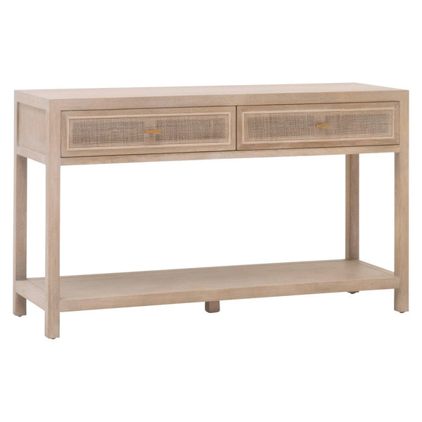 Cane 2-Drawer Entry Console Smoke Gray Oak Wood and Cane Console Tables LOOMLAN By Essentials For Living