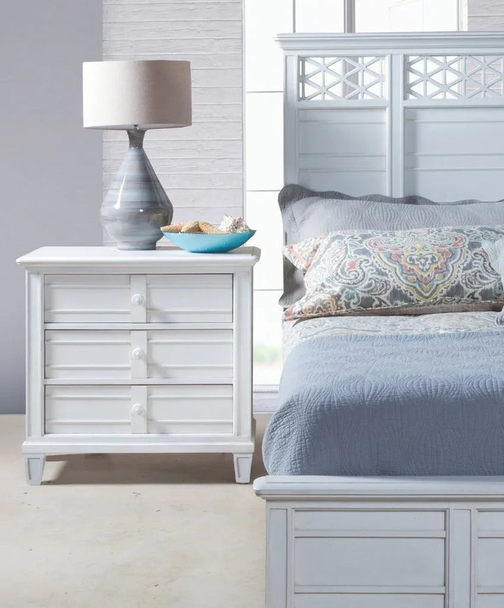 Cane Bay Three Drawer White Nightstand - LOOMLAN - Palmetto Home - Nightstands