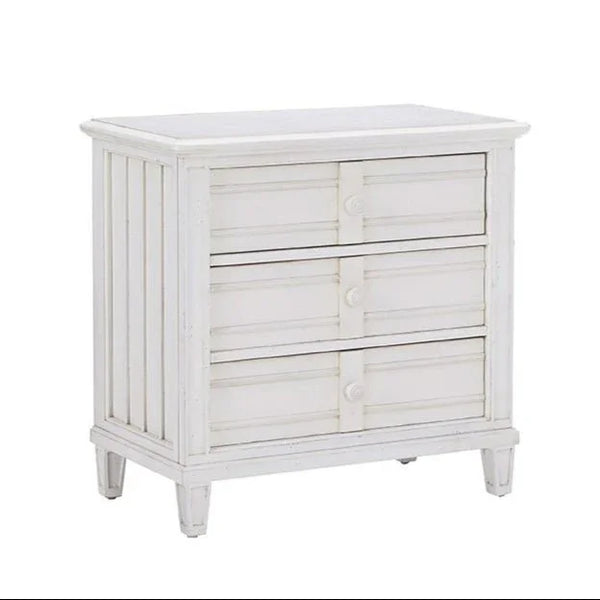 Cane Bay Three Drawer White Nightstand - LOOMLAN - Palmetto Home - Nightstands