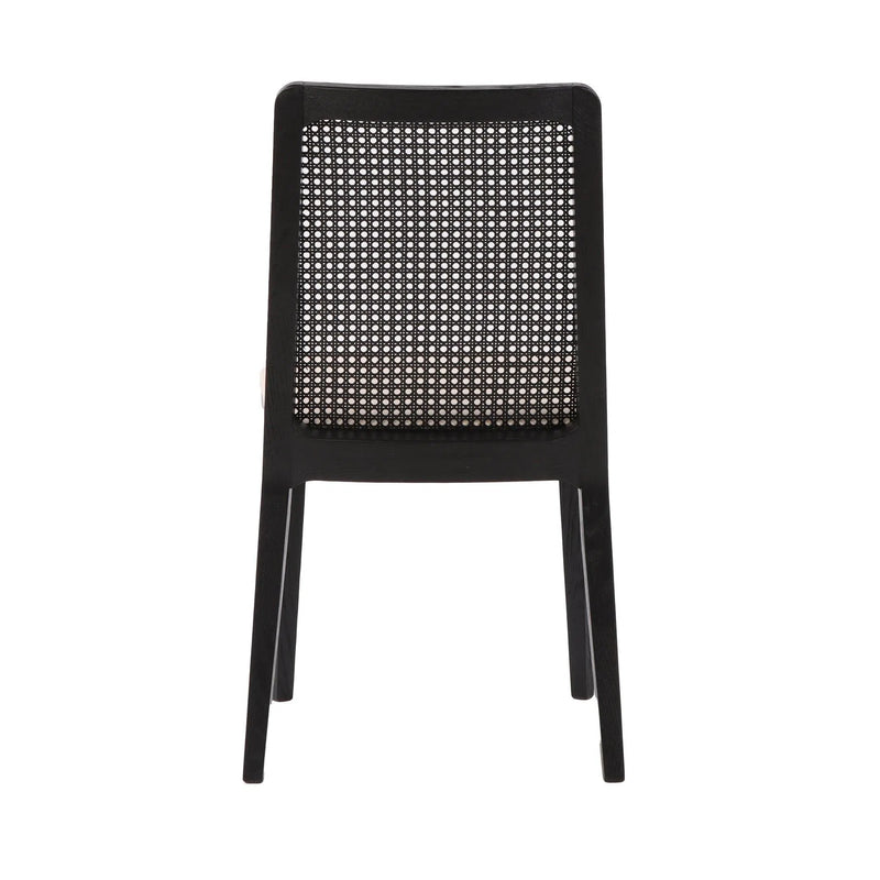 Cane Dining Chair Black Legs 2PC Set Linen Full Back Dining Chairs LOOMLAN By LHIMPORTS