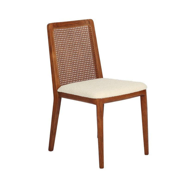 Cane Dining Chair - Scandi Boucle White/Brown Frame Club Chairs LOOMLAN By LHImports