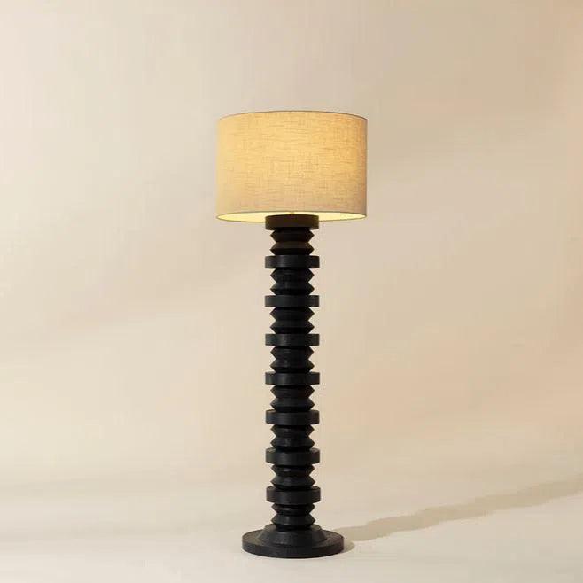 Capo Floor Lamp Black Sculpted Base & Linen Shade-Floor Lamps-SUNPAN-LOOMLAN