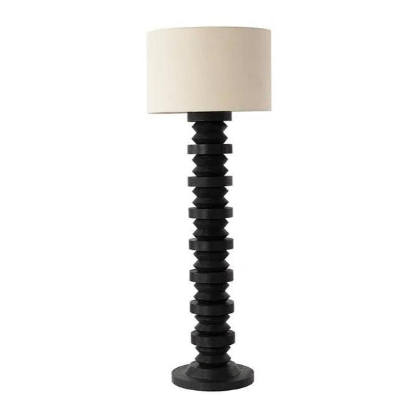 Capo Floor Lamp Black Sculpted Base & Linen Shade-Floor Lamps-SUNPAN-LOOMLAN