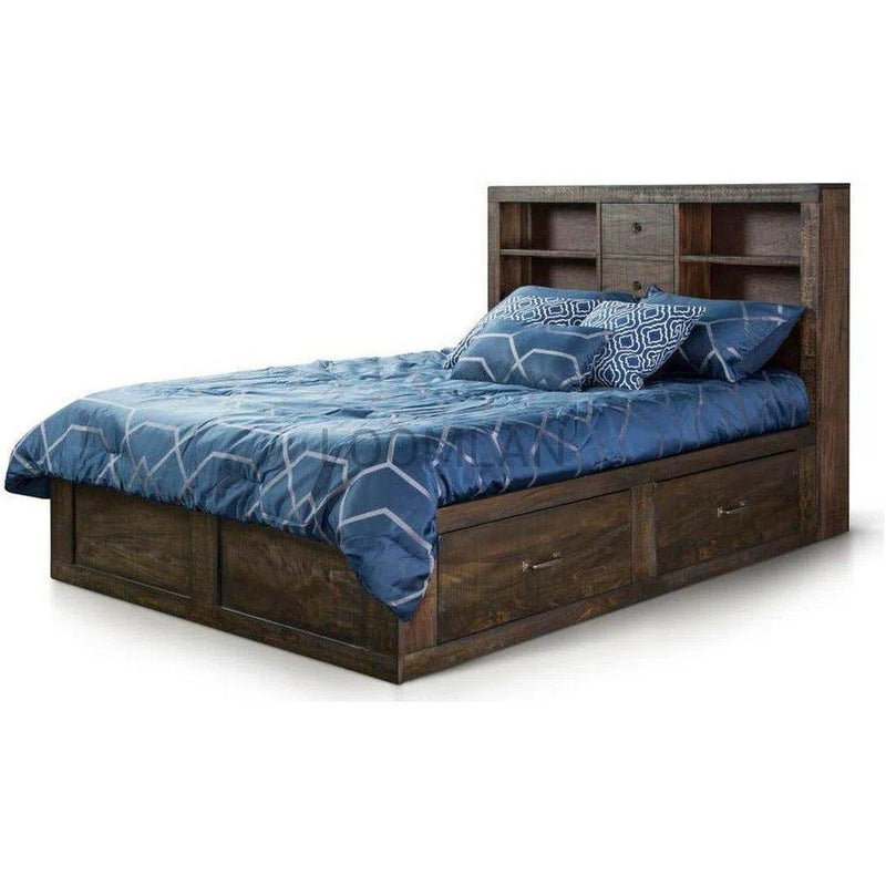 Captains Queen Bed Frame with Bookcase Storage Beds LOOMLAN By Sunny D