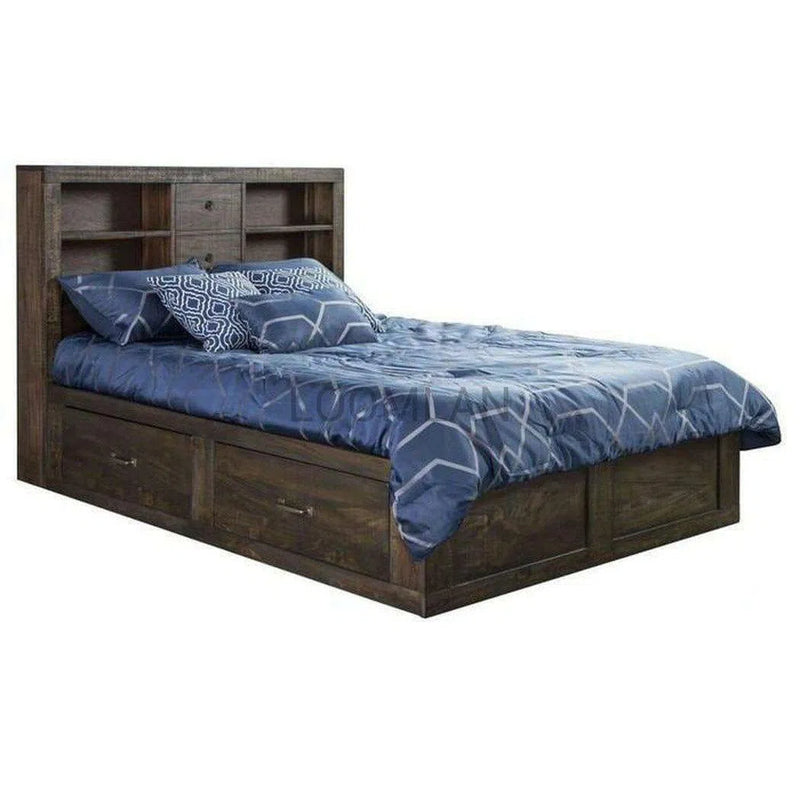 Captains Queen Bed Frame with Bookcase Storage Beds LOOMLAN By Sunny D