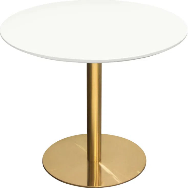 Stella 36" Round Dining Table with White Lacquer Top and Brushed Gold Metal Base