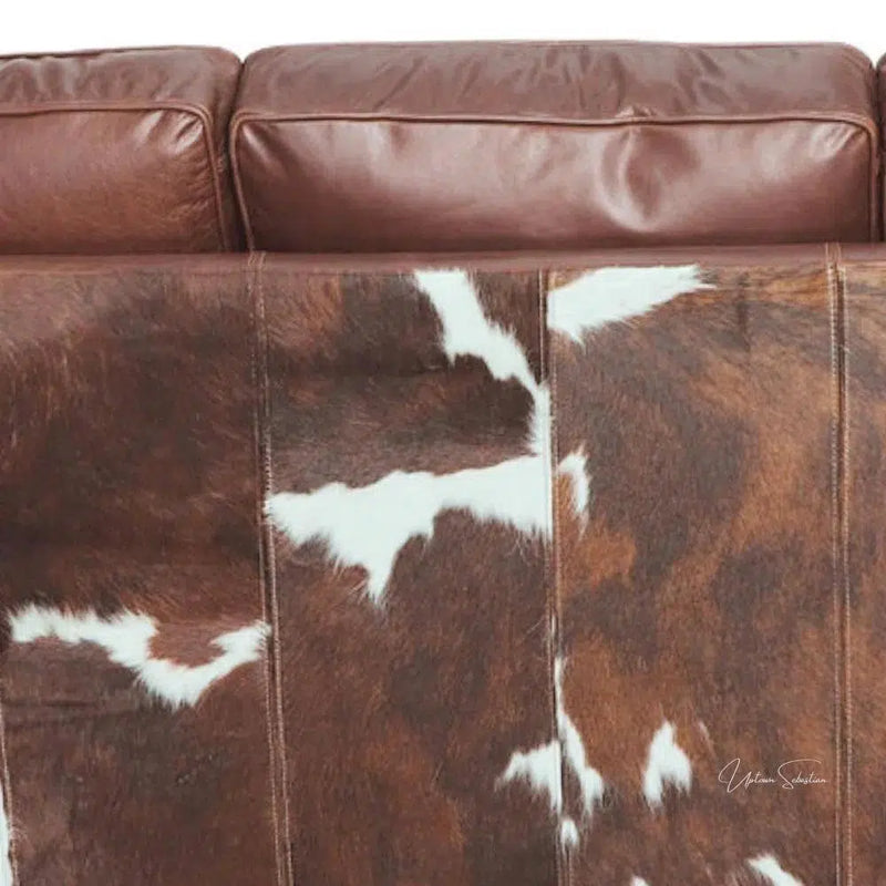 Western Style Leather & Hair On Hide Sofa Brown Caramel Marshal Sofas & Loveseats LOOMLAN By Uptown Sebastian