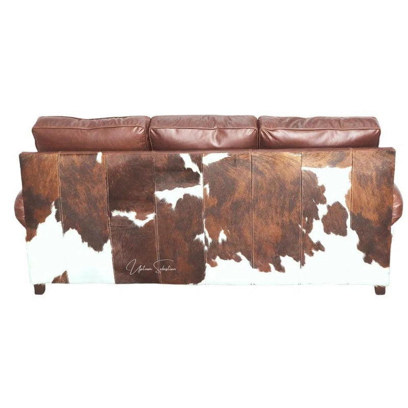 Western Style Leather & Hair On Hide Sofa Brown Caramel Marshal Sofas & Loveseats LOOMLAN By Uptown Sebastian