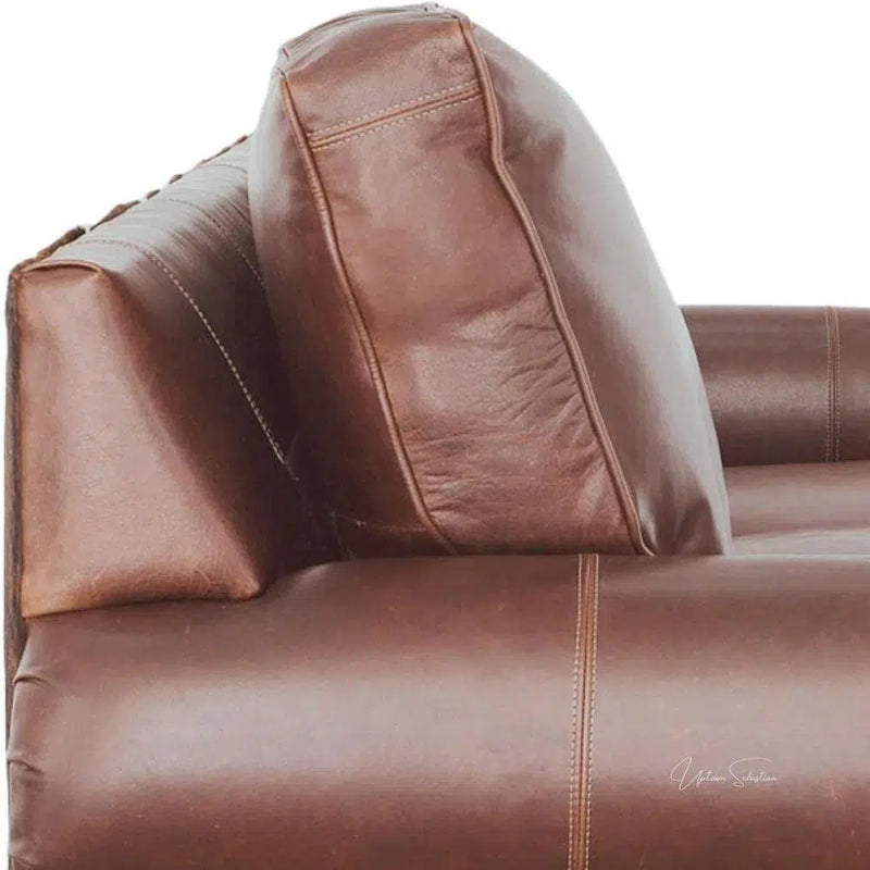 Western Style Leather & Hair On Hide Sofa Brown Caramel Marshal Sofas & Loveseats LOOMLAN By Uptown Sebastian