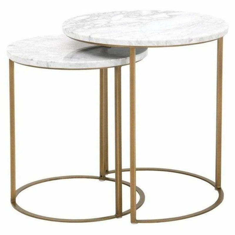 Carrera Round Nesting Accent Table White Marble Side Tables LOOMLAN By Essentials For Living