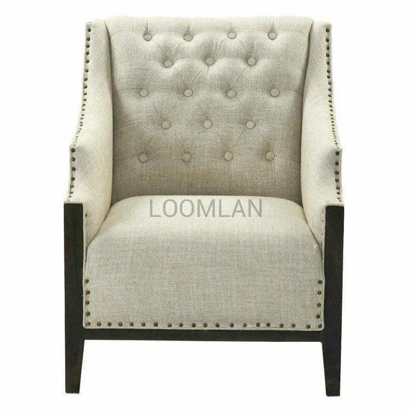 Carved Panels Button Tufted Beige Accent Chair - Noal Club Chairs LOOMLAN By LOOMLAN