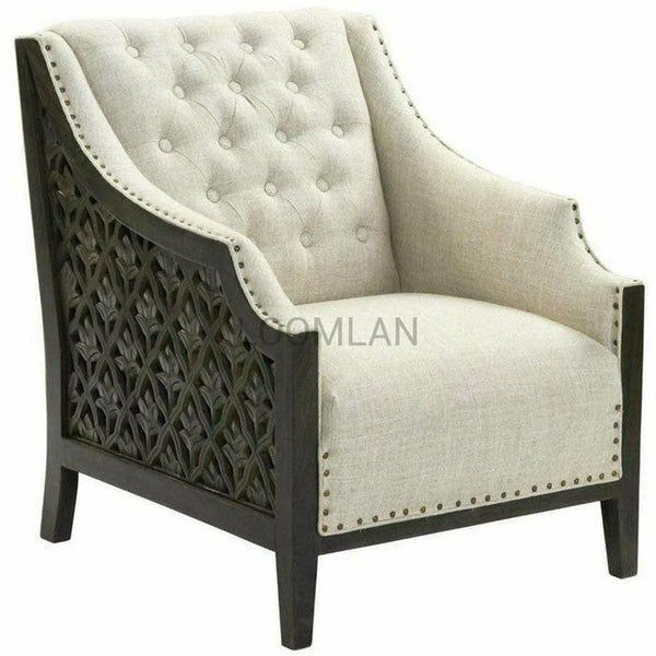 Carved Panels Button Tufted Beige Accent Chair - Noal Club Chairs LOOMLAN By LOOMLAN