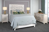 Carved Wood Bed Tall Headboard Whitewashed Queen Bed Frame Beds LOOMLAN By LOOMLAN