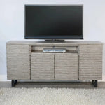 Carved Wood TV Stand with Soundbar and Doors