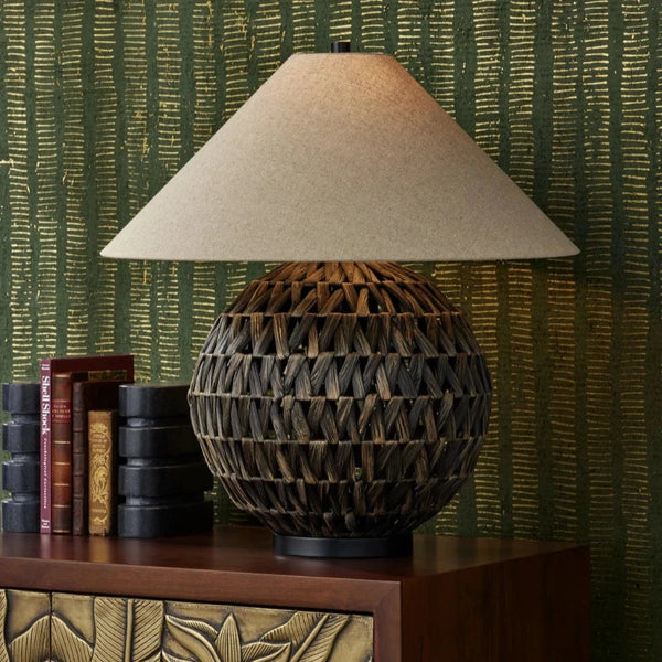 Casimer Black Water Hyacinth Table Lamp-Table Lamps-Currey & Co-LOOMLAN