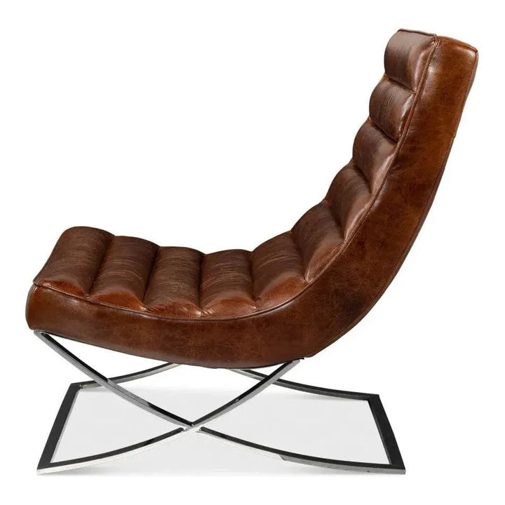 Cassino Leather Slipper Chair Lounge - LOOMLAN - Sarreid - Accent Chairs