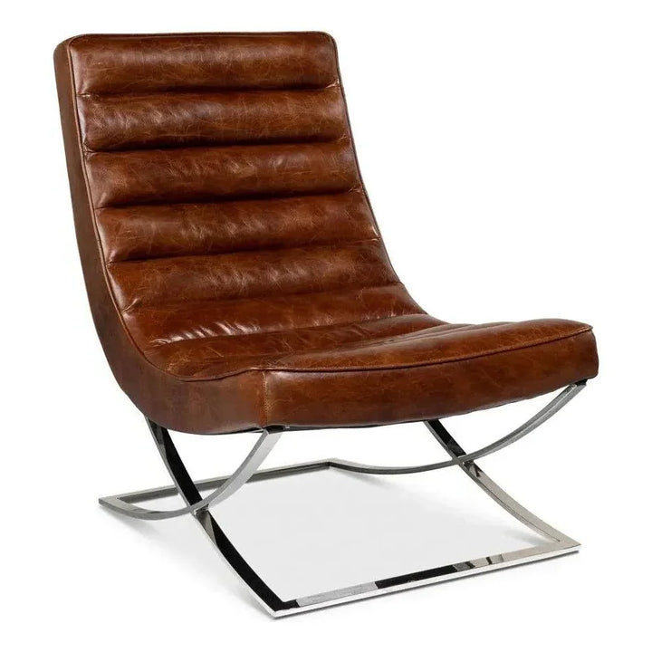 Cassino Leather Slipper Chair Lounge - LOOMLAN - Sarreid - Accent Chairs
