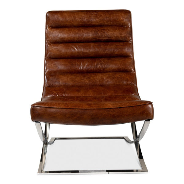 Cassino Leather Slipper Chair Lounge-Accent Chairs-Sarreid-LOOMLAN