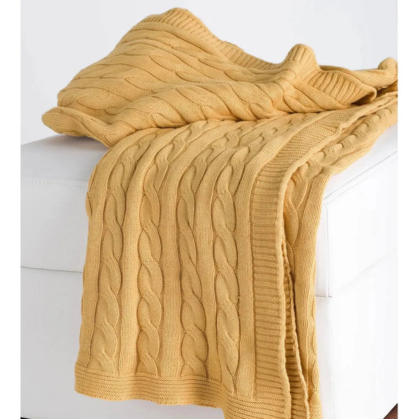 Cassy Cable Knitted Throw Blanket-Throw Blankets-LOOMLAN-Yellow-LOOMLAN