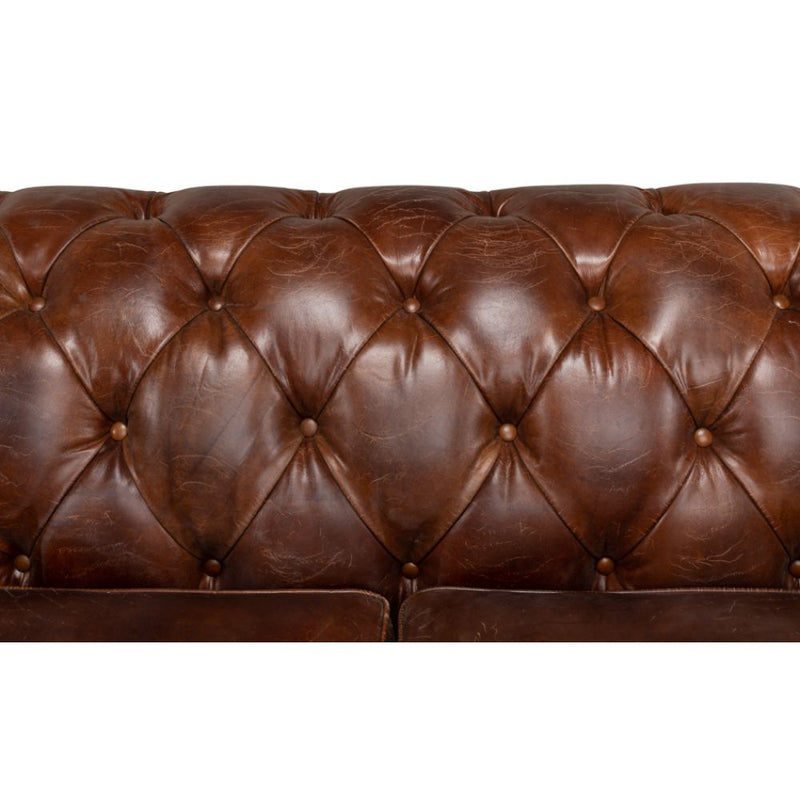 Castered Chesterfield Leather Sofa 89"-Sofas & Loveseats-Sarreid-LOOMLAN