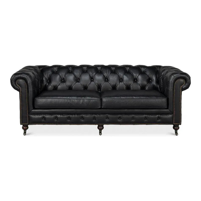 Castered Chesterfield Wood Onyx Black Sofa Sofas & Loveseats LOOMLAN By Sarreid