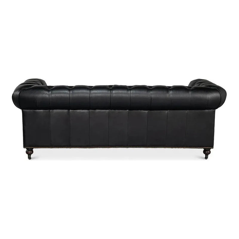 Castered Chesterfield Wood Onyx Black Sofa Sofas & Loveseats LOOMLAN By Sarreid