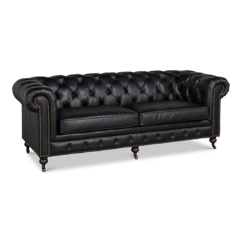 Castered Chesterfield Wood Onyx Black Sofa Sofas & Loveseats LOOMLAN By Sarreid