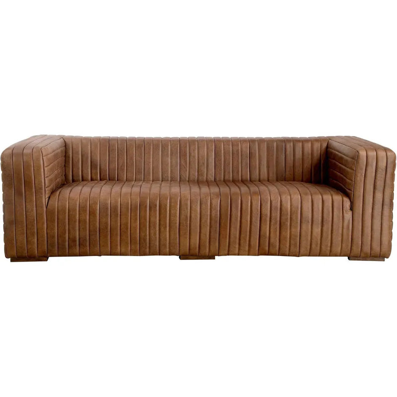 Castle Top-Grain Leather and Solid Pine Brown Sofa Sofas & Loveseats LOOMLAN By Moe's Home