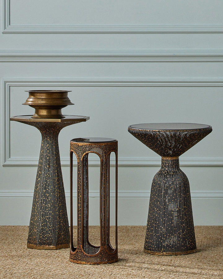 Get Castor Glass Top Artful Accent Table With Filigree Design – LOOMLAN