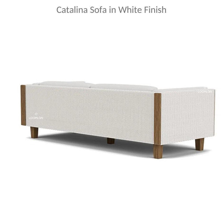Catalina Wicker 90" Sofa Teak Tables Made USA-Outdoor Lounge Sets-Lloyd Flanders-LOOMLAN