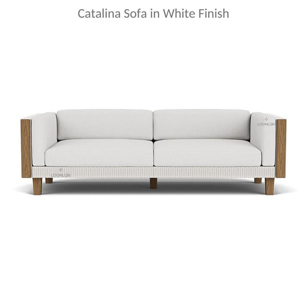 Catalina Wicker 90" Sofa With Teak Tables Made In USA Outdoor Lounge Sets LOOMLAN By Lloyd Flanders
