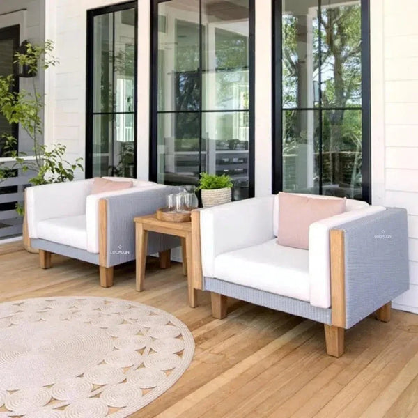 Catalina Wicker Lounge Chairs Set Teak Accent Table-Outdoor Lounge Sets-Lloyd Flanders-LOOMLAN