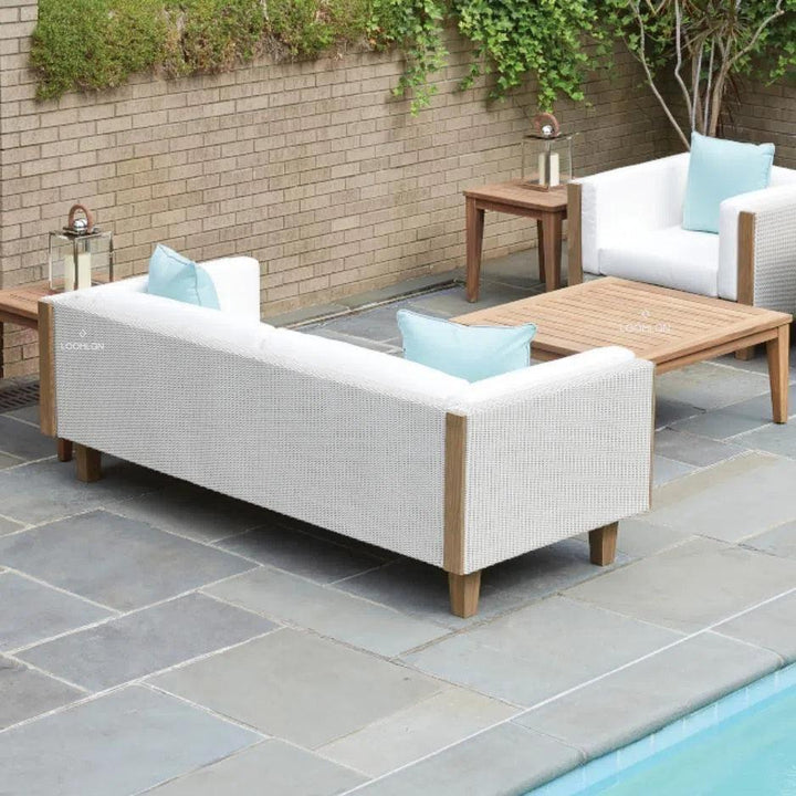 Catalina Wicker Lounge Set Teak Tables Made USA-Outdoor Lounge Sets-Lloyd Flanders-LOOMLAN