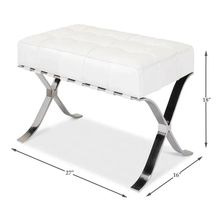 Catalunya Bench White Leather Silver Frame - LOOMLAN - Sarreid - Bedroom Benches