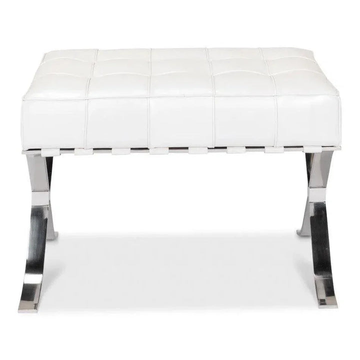Catalunya Bench White Leather Silver Frame - LOOMLAN - Sarreid - Bedroom Benches