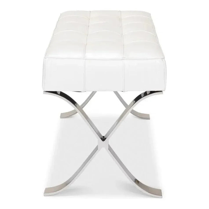 Catalunya Bench White Leather Silver Frame - LOOMLAN - Sarreid - Bedroom Benches
