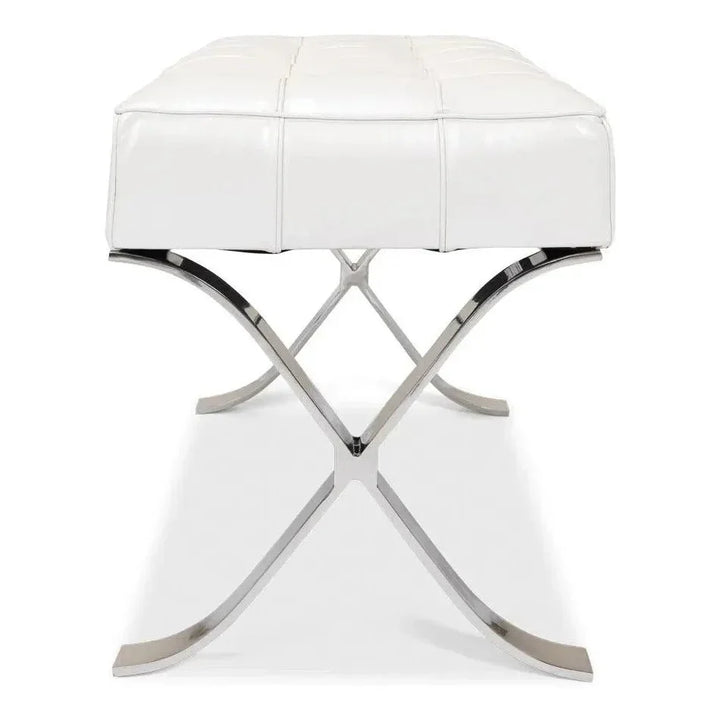 Catalunya Bench White Leather Silver Frame - LOOMLAN - Sarreid - Bedroom Benches