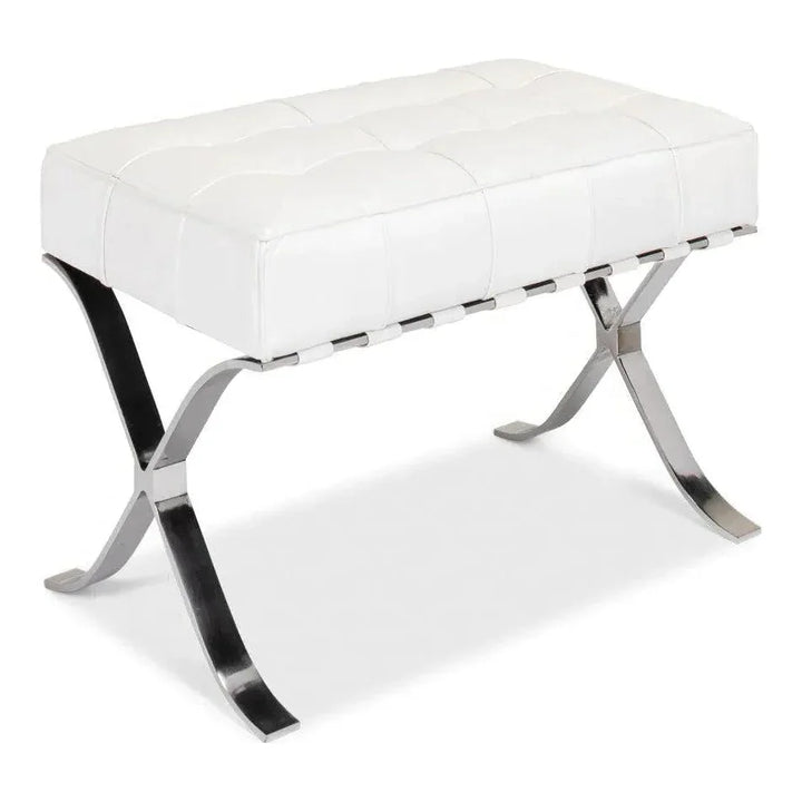 Catalunya Bench White Leather Silver Frame - LOOMLAN - Sarreid - Bedroom Benches