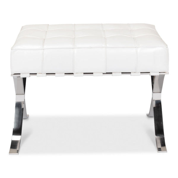 Catalunya Bench White Leather Silver Frame-Bedroom Benches-Sarreid-LOOMLAN