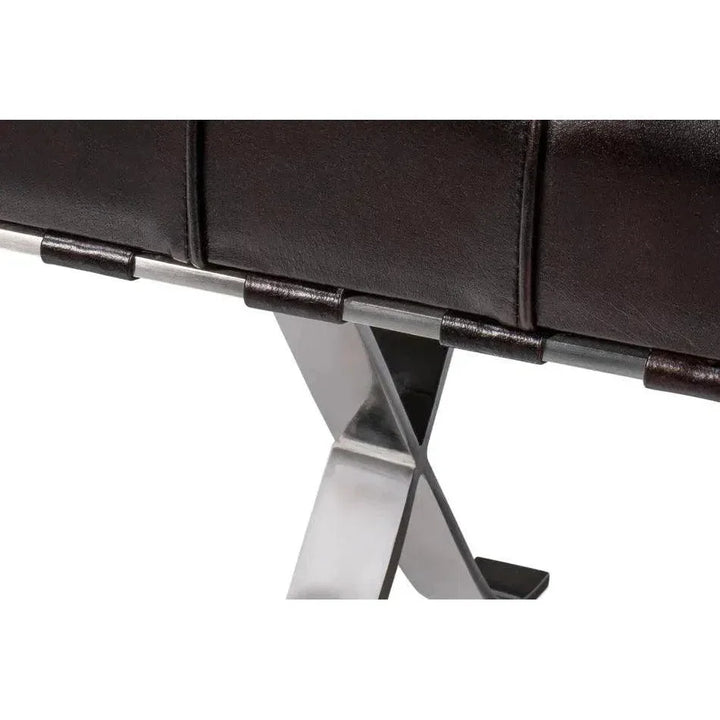 Catalunya Leather & Stainless Dark Brown Long Bench - LOOMLAN - Sarreid - Bedroom Benches