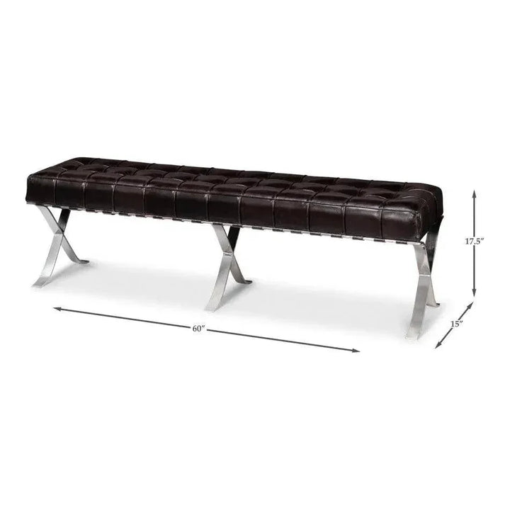 Catalunya Leather & Stainless Dark Brown Long Bench - LOOMLAN - Sarreid - Bedroom Benches
