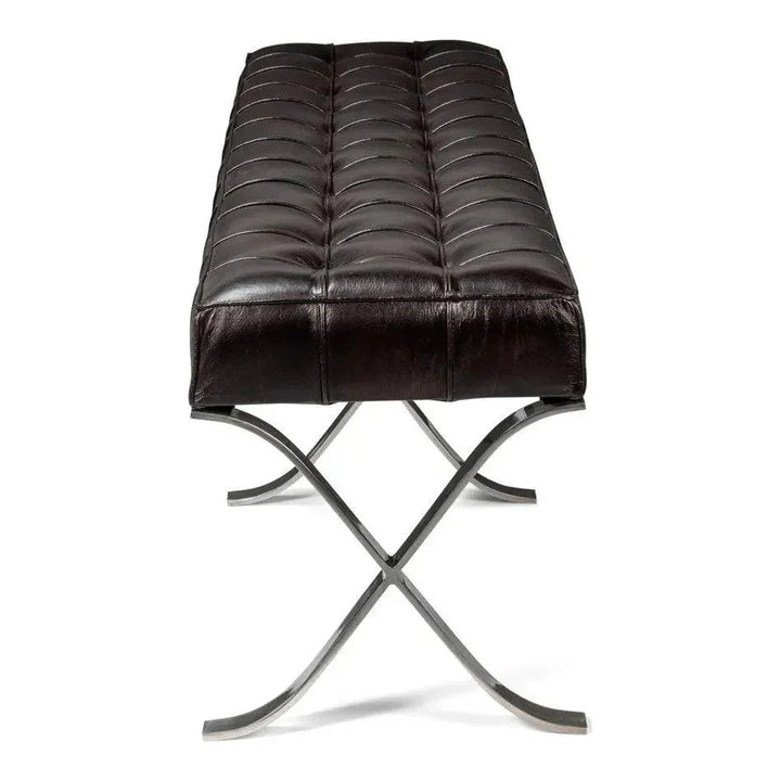 Catalunya Leather & Stainless Dark Brown Long Bench - LOOMLAN - Sarreid - Bedroom Benches