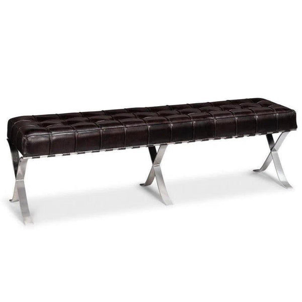 Catalunya Leather & Stainless Dark Brown Long Bench - LOOMLAN - Sarreid - Bedroom Benches