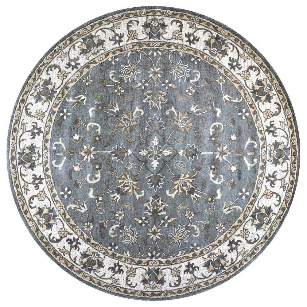 Cati Gray Round Area Rugs For Dining Room - LOOMLAN