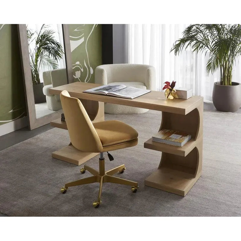 Catrine Mmesmerizing Shaped Wooden Desk-Home Office Desks-SUNPAN-LOOMLAN