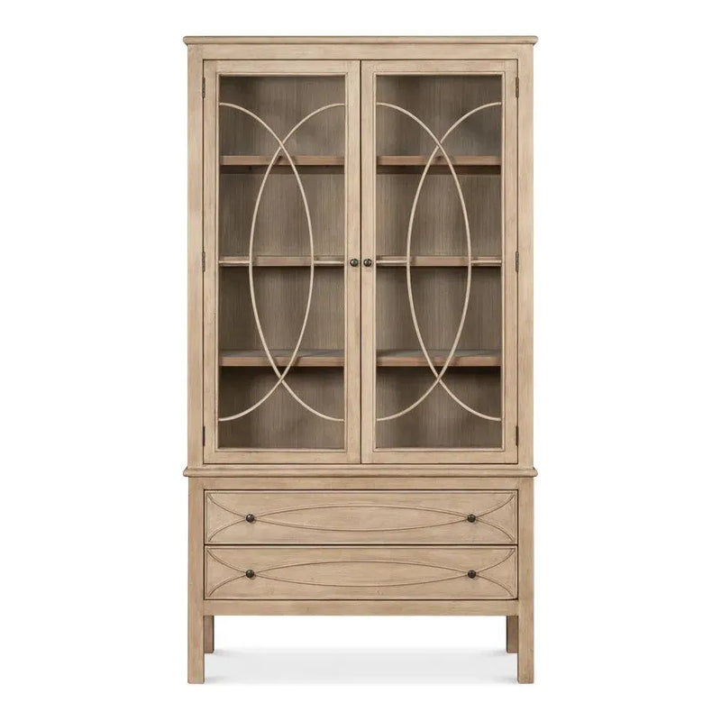 Cecile Wooden Glass Doors Beige Bookcase