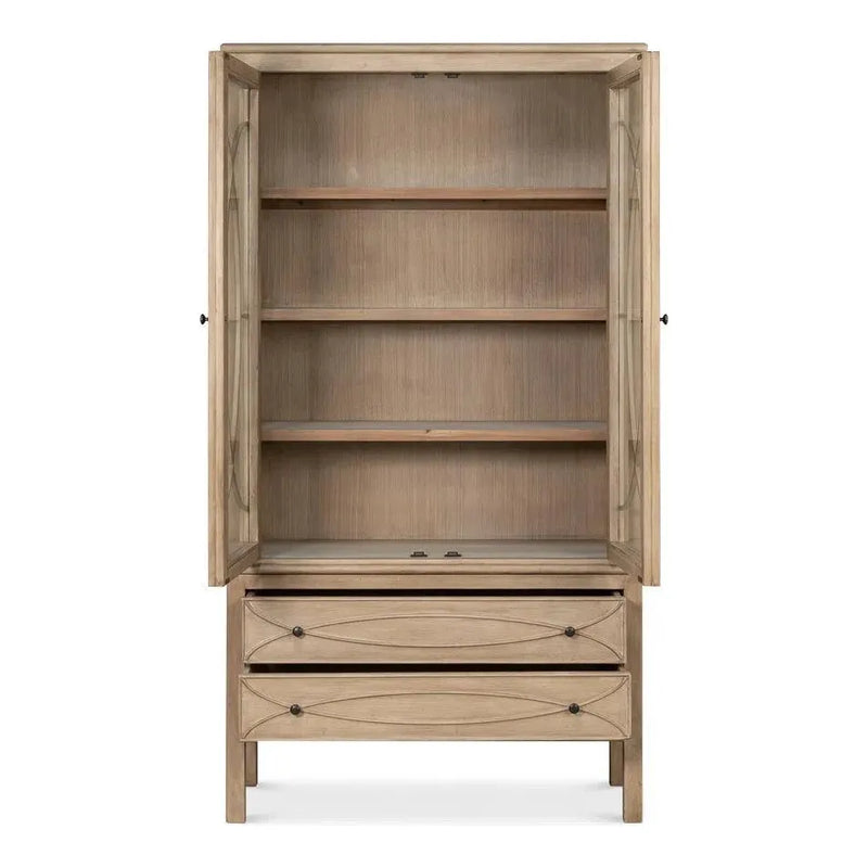 Cecile Wooden Glass Doors Beige Bookcase