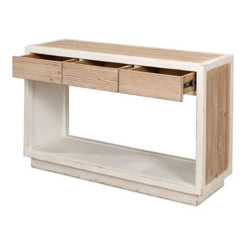 Center Drawer Console Table Storage Two Tone Wood